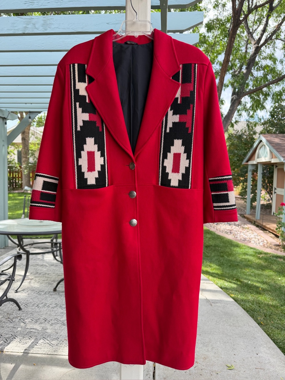 Vintage Pioneer Wear Southwestern‎ Red Chimayo Blanket Patterned Women's Coat, M